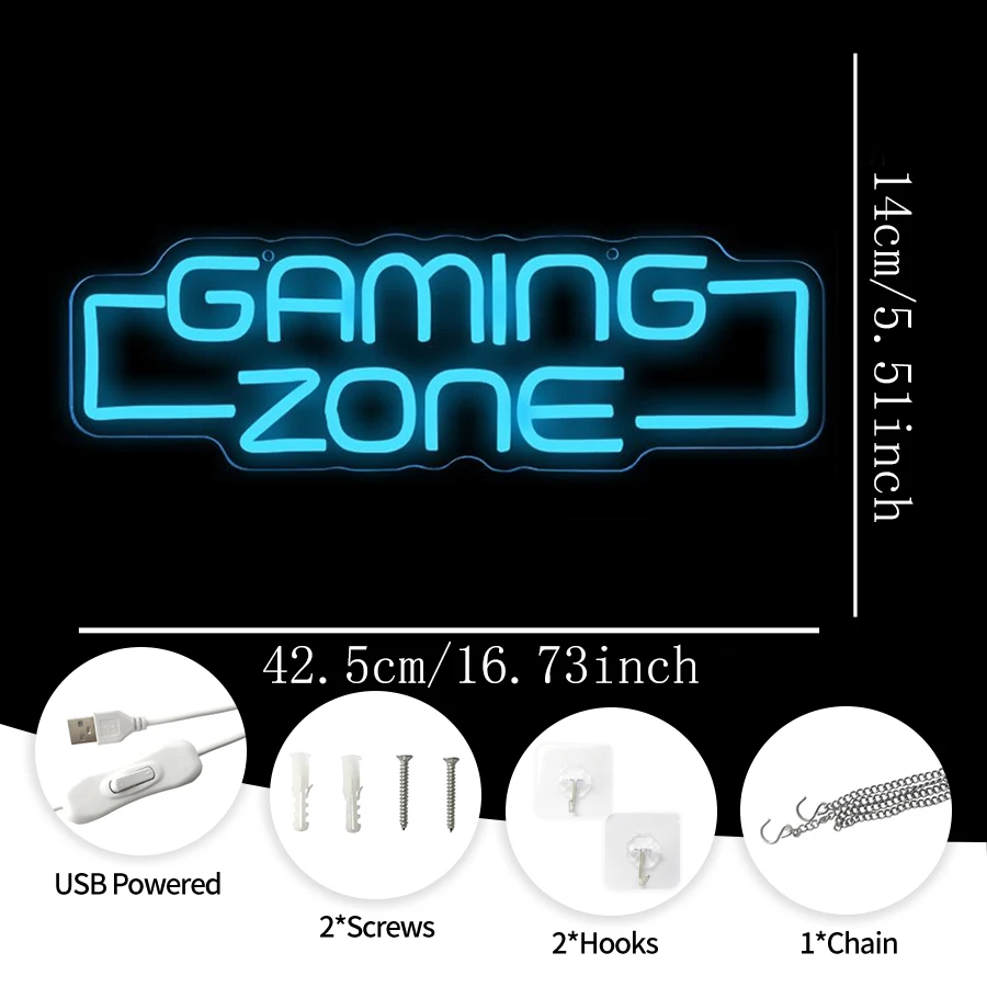 لافتة نيون لمنطقة الألعاب، أيقونة الحروف الزرقاء LED، تعمل بمنفذ USB، تستخدم للغرفة، النادي، غرفة الألعاب، ديكور فني على شكل كهف الرجل، سهل التعليق.