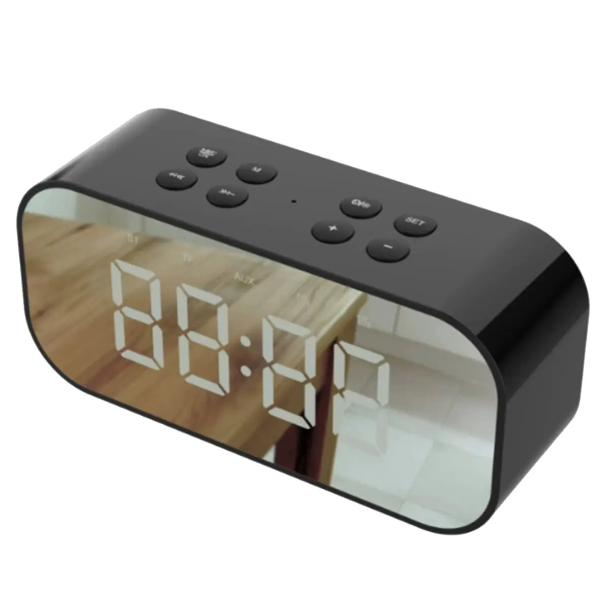 Alarm Clock with Bluetooth Speaker Small Digital Clock for Heavy Sleepers Mirror LED Display