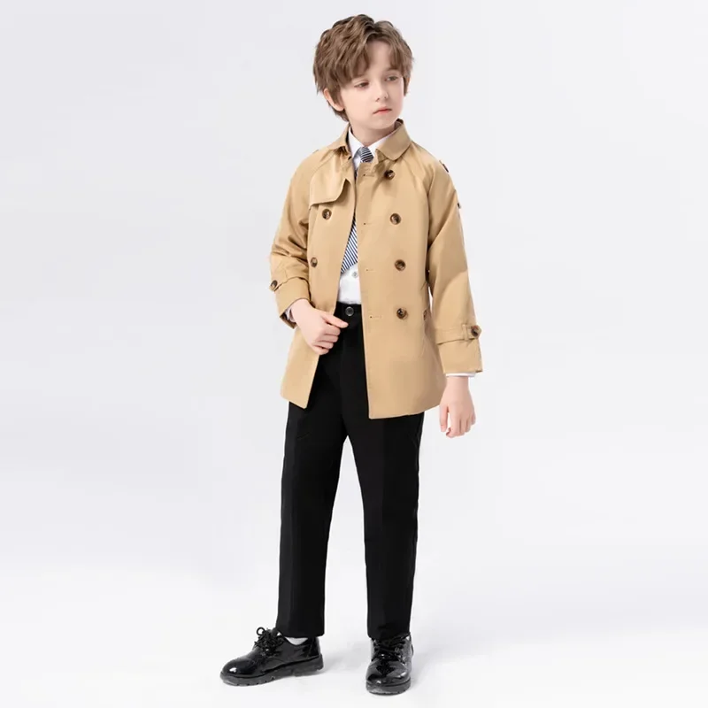 Manteau à carreaux à double boutonnage pour garçons, veste décontractée pour enfants, vêtements pour enfants, style britannique, à la mode et résistant, automne