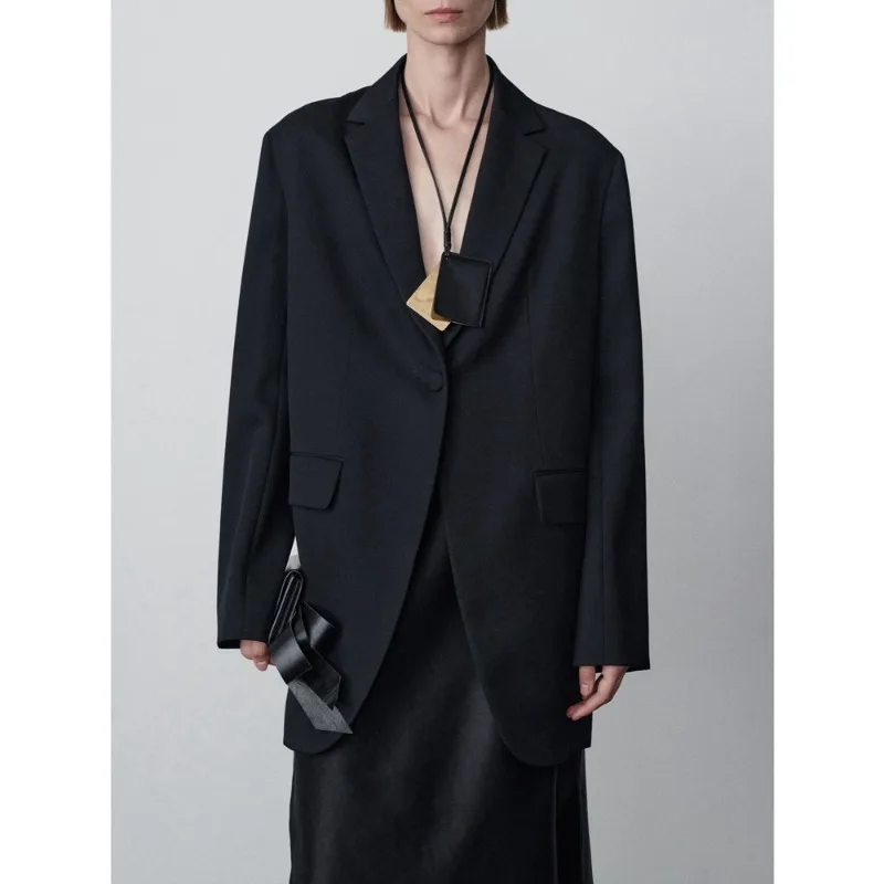 

LUXURY Wool Blazer Women's Loose Silhouette 2024 Autumn and Winter New Simple Commuting Collar One Button Suit Jacket