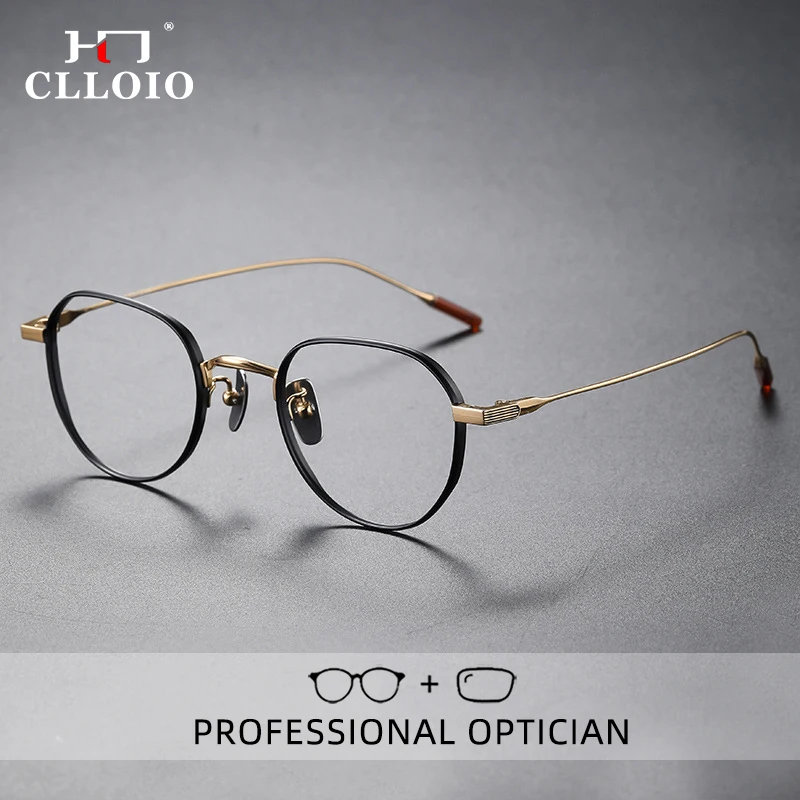 CLLOIO Pure Titanium UltraLight Reading Glasses Retro Round Myopia Hyperopia Glasses Anti Blue Light Prescription Eyewear 80803