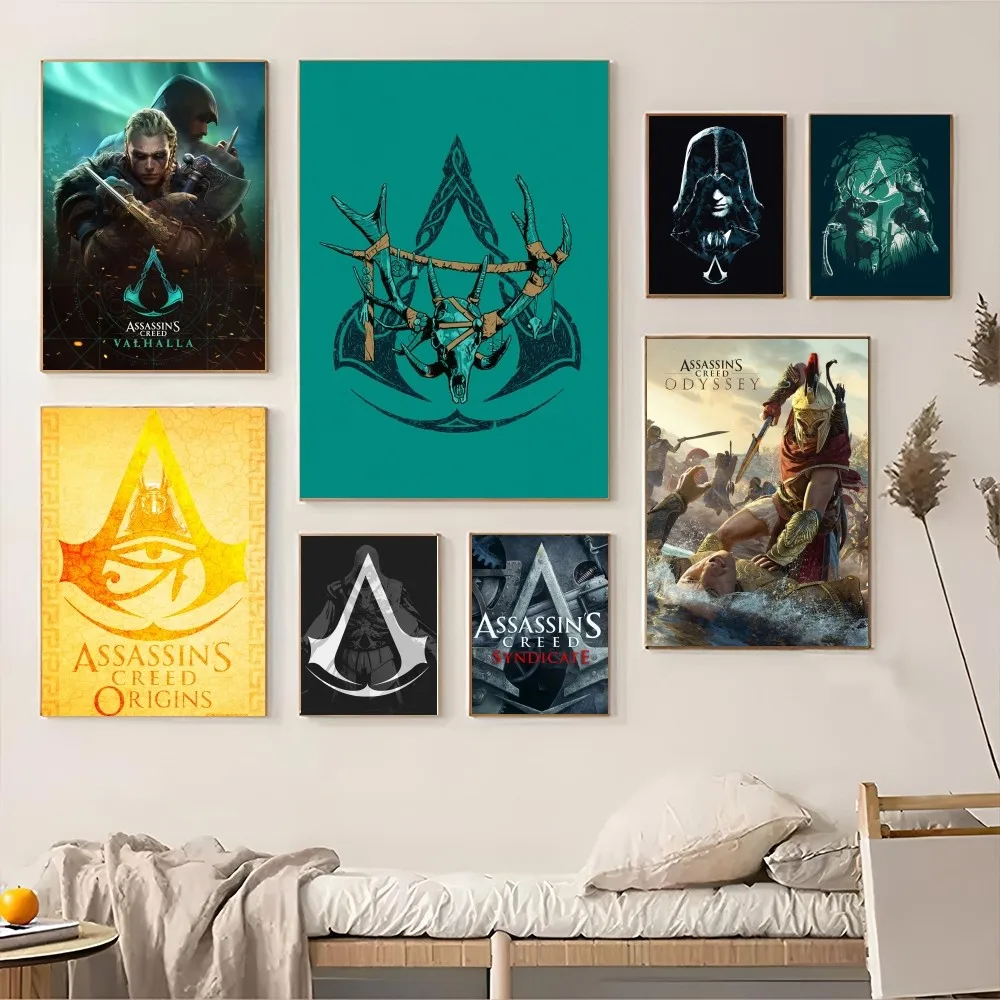 1PC A-Assassins Creed Game Poster Self-adhesive Art Waterproof Paper Sticker Coffee House Bar Room Wall Decor