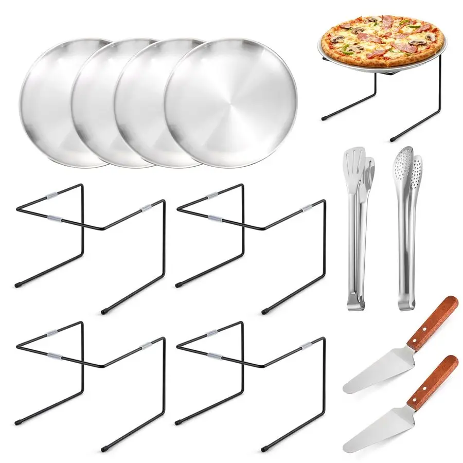 

Pcs Pizza Stand Riser Stands Sets, 4 Metal Pizza Table Stands 4 Pizza Pan 2 Wood Handle Pie Server 2 Stainless Steel Barbecue To