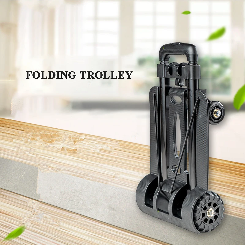 Ultralight Iron Portable Folding Trolley with 4 Wheels Household Goods Trailer Shopping Luggage Backpack Cart Load Bearing 45kg