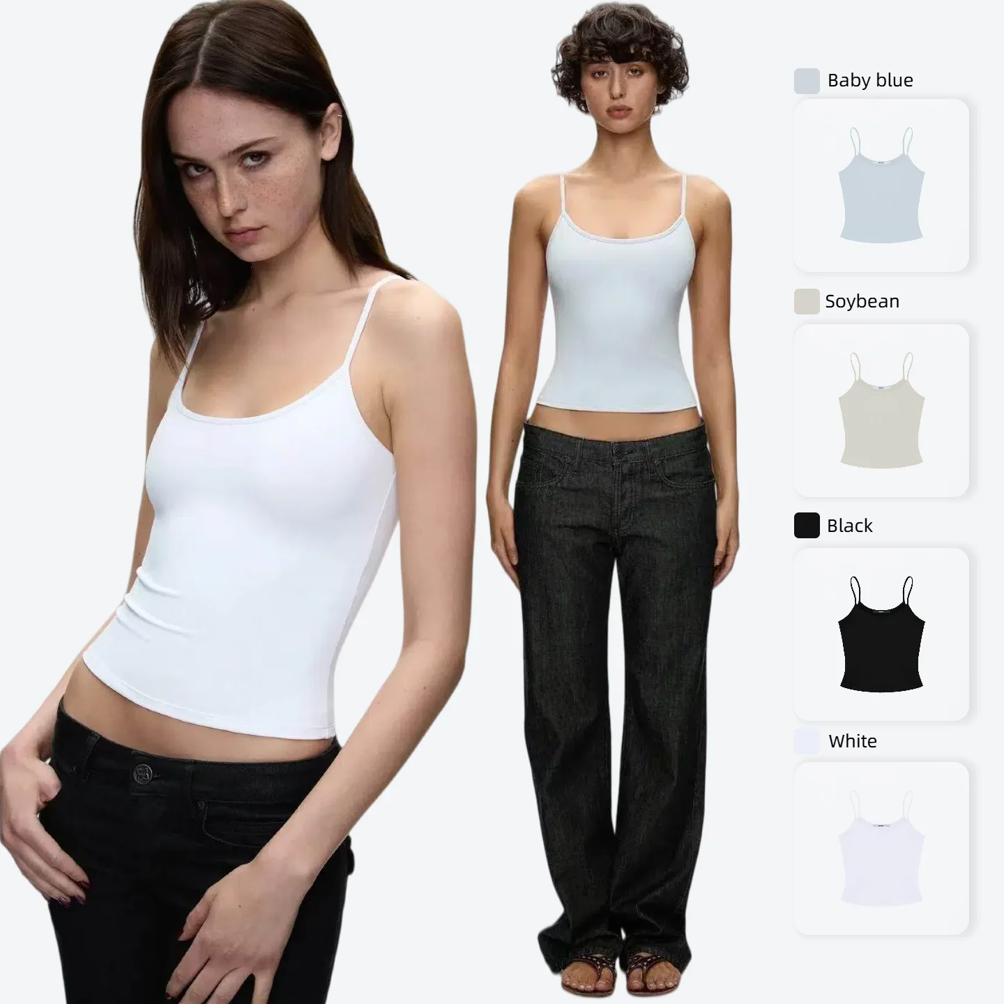 Tank Baby Blue Slingback Babydoll Top Soybean Color Fog-Gray New Color Fixed-Dyeing Tight-Fitting Base Shirt Slim-Fit Top