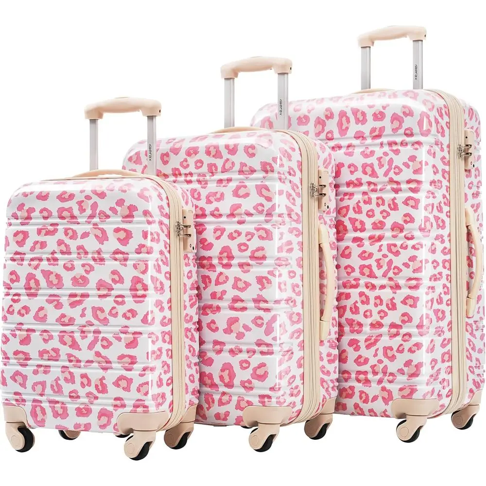 

3-Piece Hardshell Luggage Set with Spinner Wheels, Expandable, TSA Lock, Lightweight, 20-28, Pink Leopard Pattern