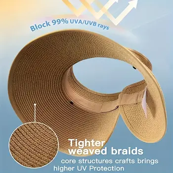 Dam Sommarhatt med visir - Snygg och UV-resistent för utomhusvandring Hopfällbar solkeps Bred strandhatt med stort brätte 6 best sales Sun visor hat - №2