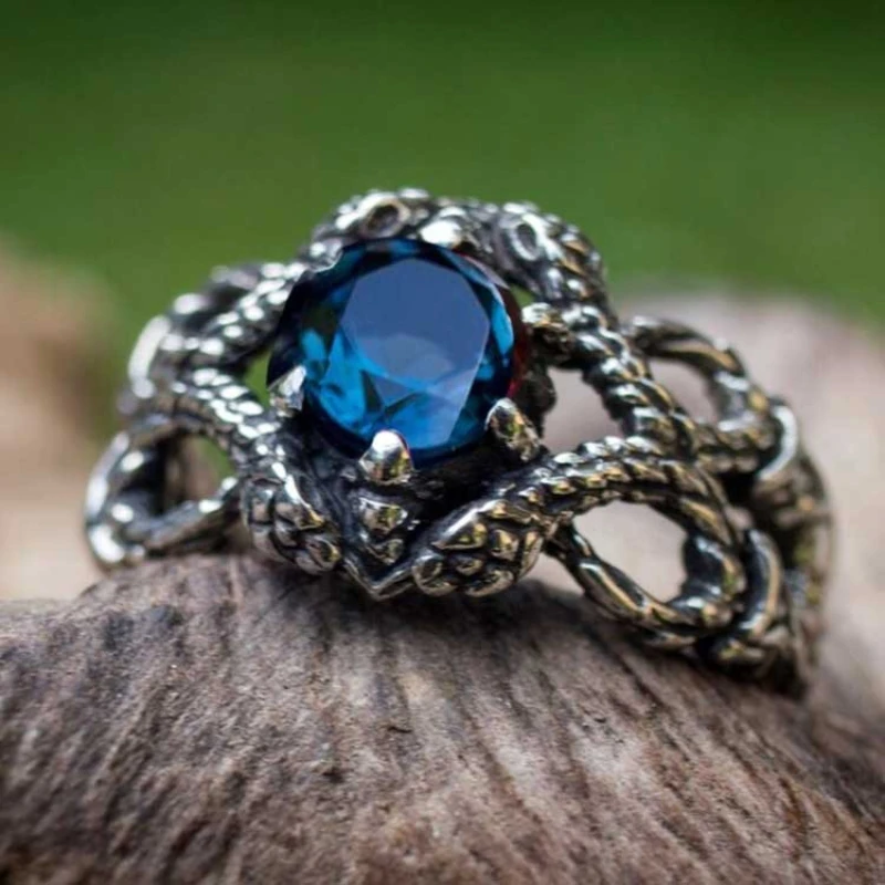 

Elegant Simulated Sapphire Snake Ring Gold Plated Serpentine Statement Ring Luxury Jewelry for Anniversary Birthday Gift