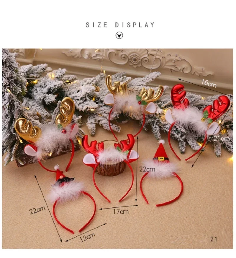 10PCS Christmas Red Bows Headbands Women Girl Classic Elastic Reindeer Antler Santa Hair Hoop Xmas Party Headbands Accessories image 4