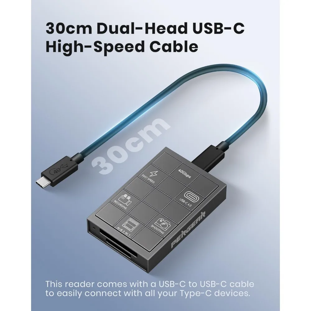 Czytnik kart PERGEAR CFexpress 4.0 typu A i B, szybki czytnik kart pamięci CFexpress 2-w-1 z USB typu C 40 Gb/s, dwa gniazda — zdjęcie produktu 4
