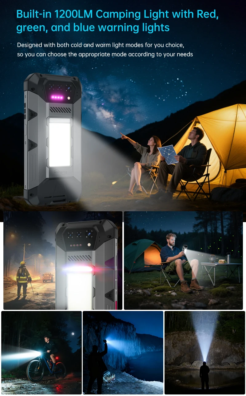 Unihertz Hike 8849 Rugged Smartphone Android 14 with 1200 Lumen 200 Meter Flashlight 23800mAh 12GB+512GB G200 CPU Dual Speaker