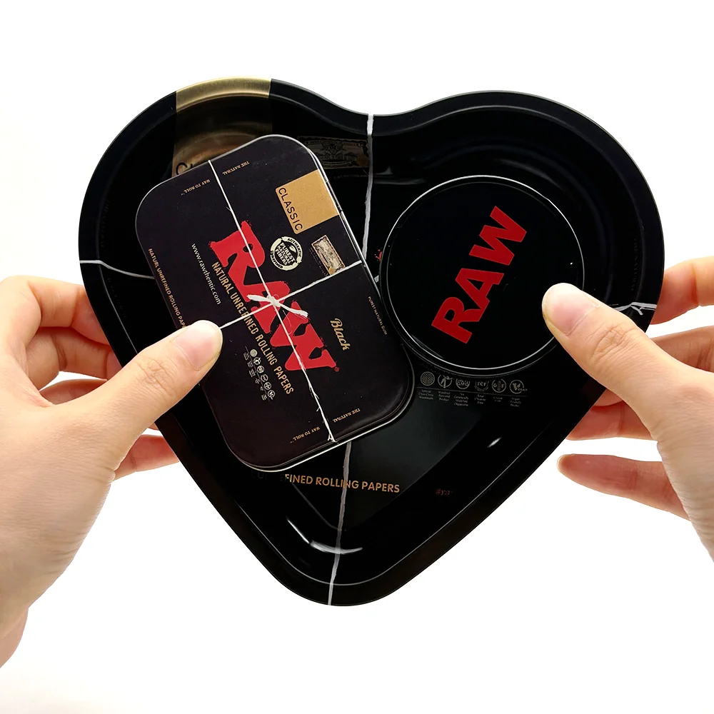Bandeja para cigarrillos en forma de corazón de 16.5x18CM, bandeja metálica para tabaco, molinillo de hierbas de plástico de 60MM, triturador de especias para cigarrillos de 2 capas