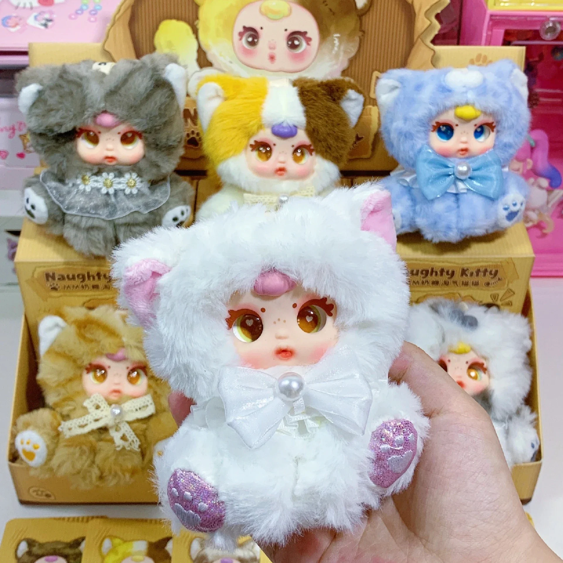 

2025 New Suger Baby Mm Milk Candy Naughty Kittiy Series Blind Box Cartoon Cute Cat Doll Keychain Pendant Bag Ornament Toy Gifts