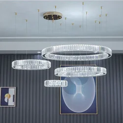 Modern Crystal Circle Led Chandelier Lighting Living Dining Room Pendant Lamp Home Decor Bedroom Lampara Hanging Light Luminaria