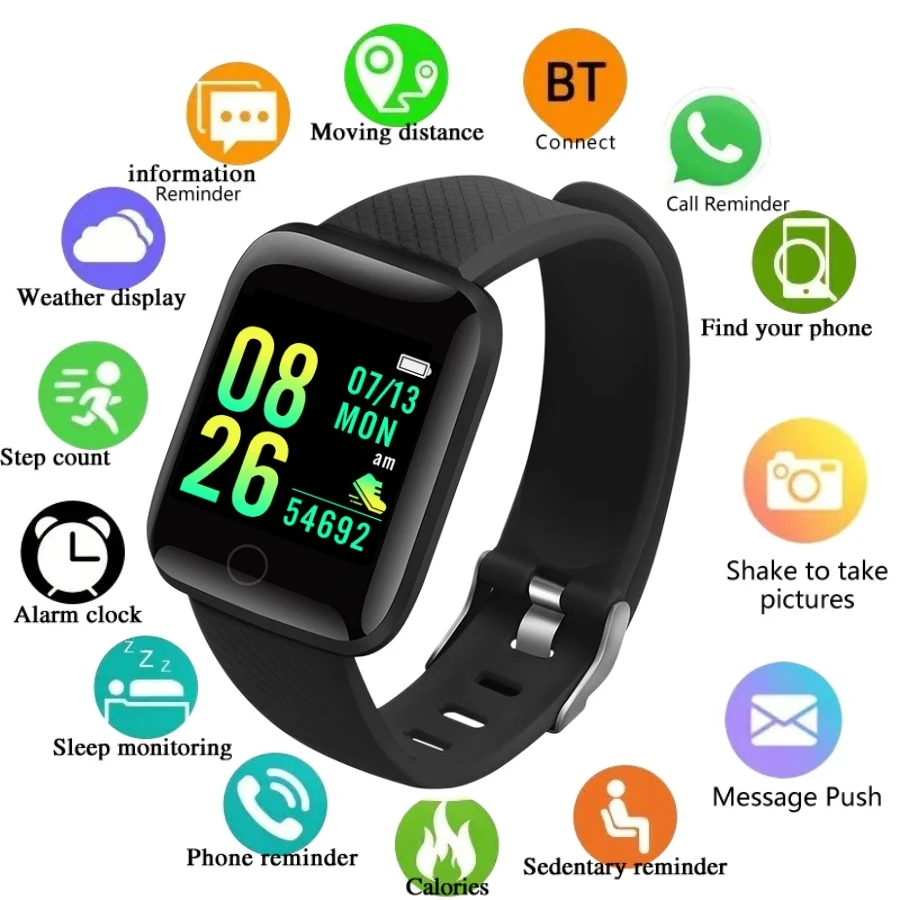 Montre intelligente multifonction pour hommes, femmes et enfants, rappel de message, contrôle de la musique, pas de sport, calories, D13, réveil, 116Plus