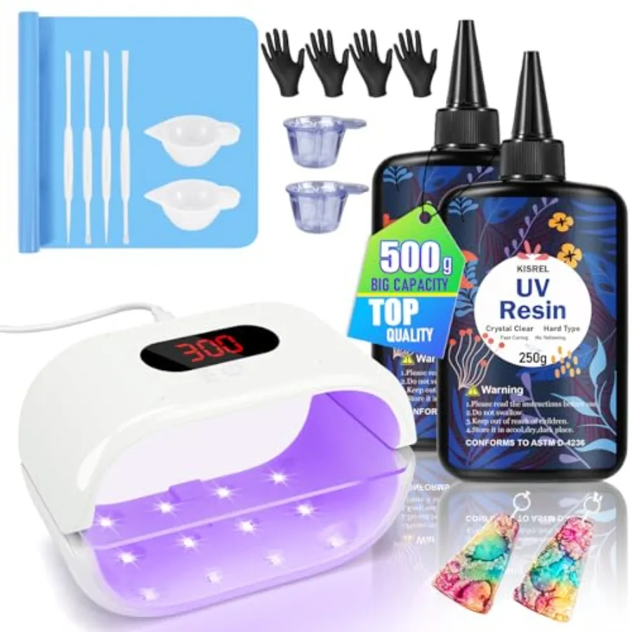 500g UV Resin with Large Double-Sided Light 24 Lamp Beads UV Resin Kit Hard Type Crystal Clear Resin for Craft Jewelry Making