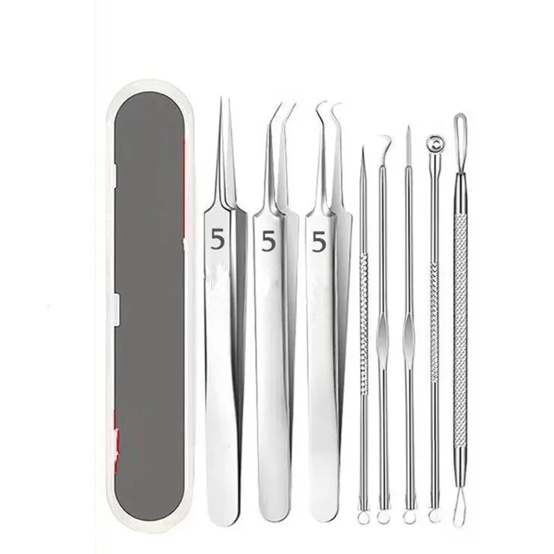 8 قطعة مجموعة أدوات إبر حب الشباب من الفولاذ المقاوم للصدأ-مزيل الرؤوس السوداء ومجموعة ملاقط لتنظيف مسام الوجه أدوات العناية بالبشرة المحمولة #1