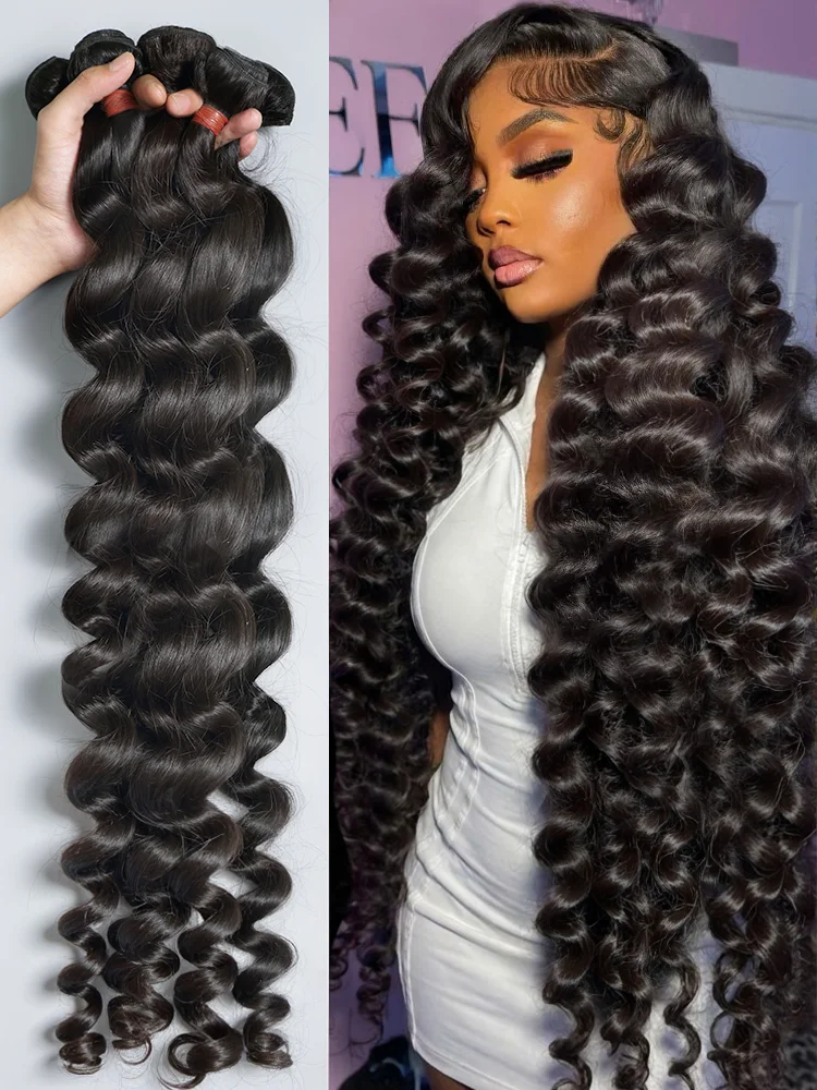 30 34 Inch Losse Golf Raw Burmese Krullende Bundels Haarverlengingen Dubbele Weft Remy Natuurlijk Zwart Golf Bundels Snelle Weving
