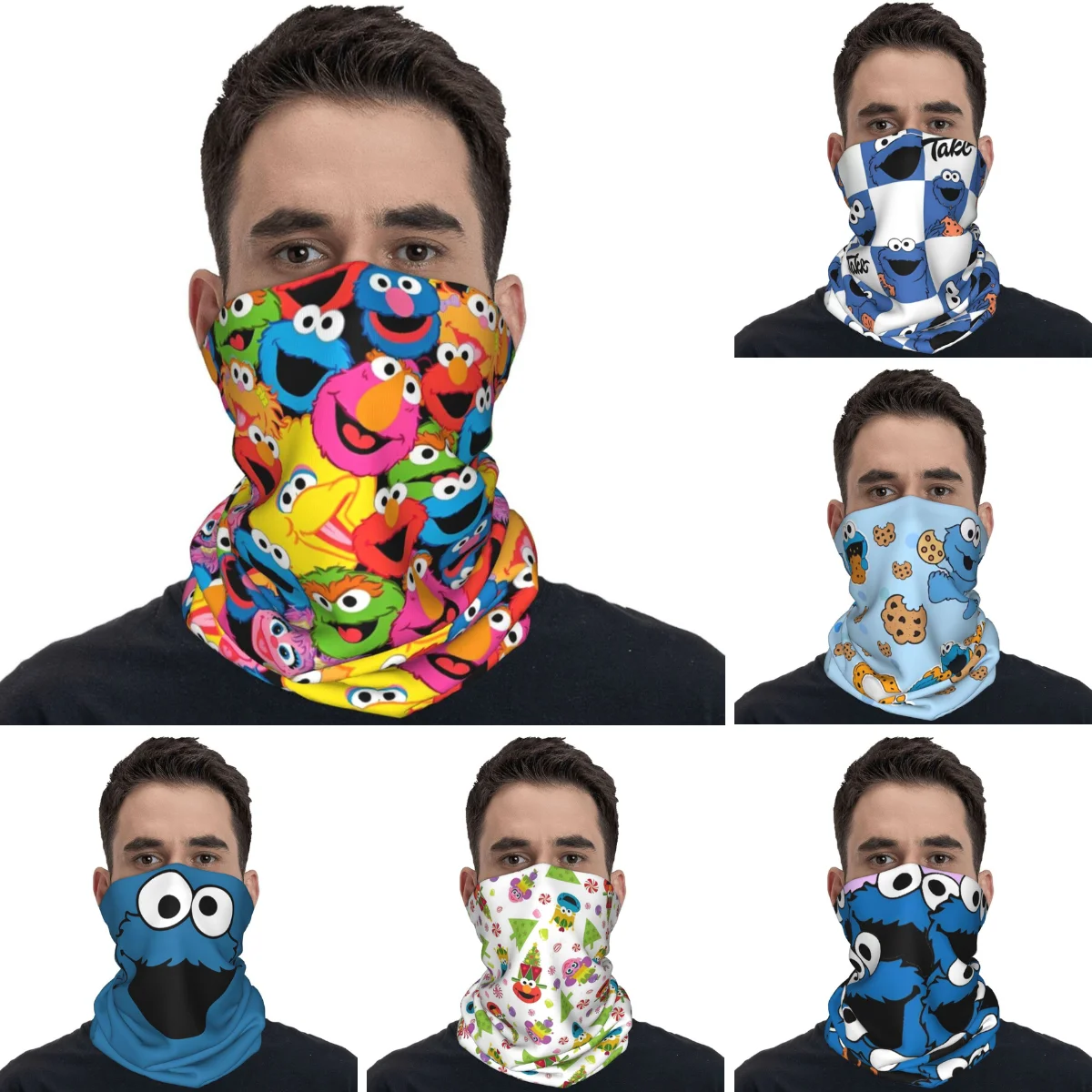 Sesames Cookie Monster Friends Bandana Cool Bicycle Mask Outdoor Sports Sun Protection Balaclava Neck Cover Face Cover Mask