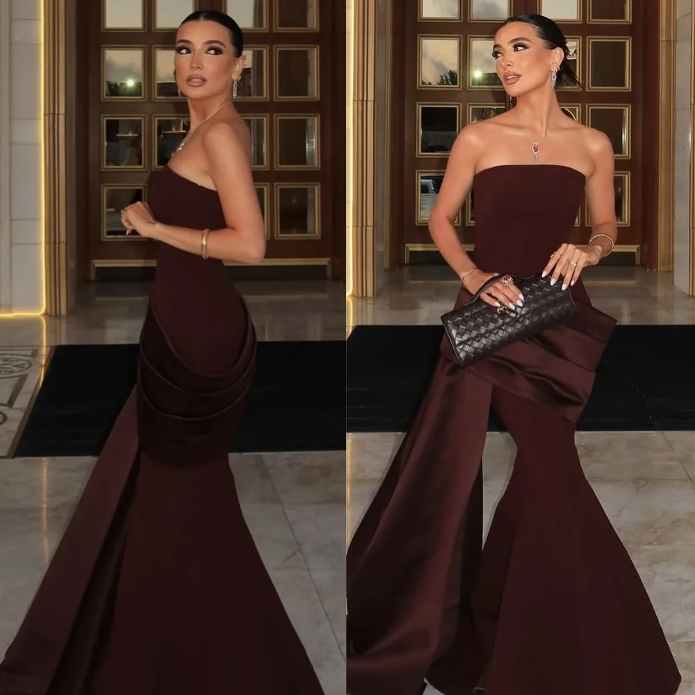 

Customized Classic Strapless Sleeveless Evening Dress High Quality Satin Prom Dresses Temperament Mermaid Bridal Party Gowns