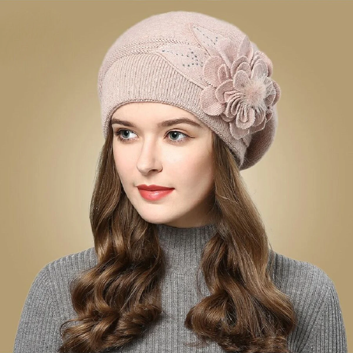 Autumn and Winter Korean Edition Fashion Versatile Rabbit Hair Knitted Wool Hat for Women Thickened and Plushed Warm Ear Protect