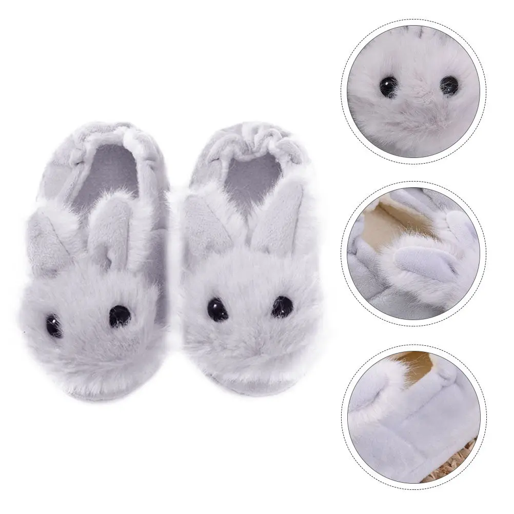 1Pair Warm Anti-Slip Cotton Slippers for Kids Playful Rabbit Style House Shoes Winter Gift for Children Non-Skid Soles