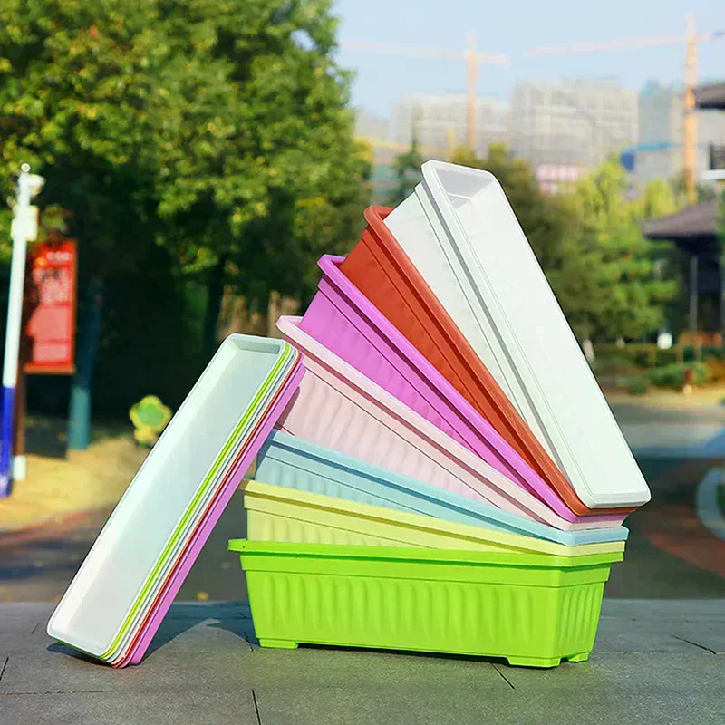 Breathable Plastic Rectangular Flowerpots 1Set Vegetable Planters For Balcony Indoor Gardening Plant Pot Home Garden Decor