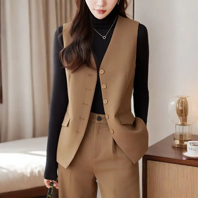 

Professional vest set for women in spring, new high-end casual coffee colored vest jacket women blazer coat