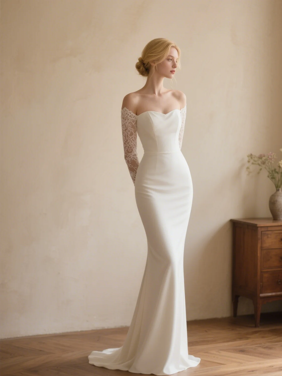 

Elegant Mermaid Evening Gown Off Shoulder Chiffon Lace Appliques Sweep Train 3/4 Sleeve Wedding Guest Dress 2025 free customized