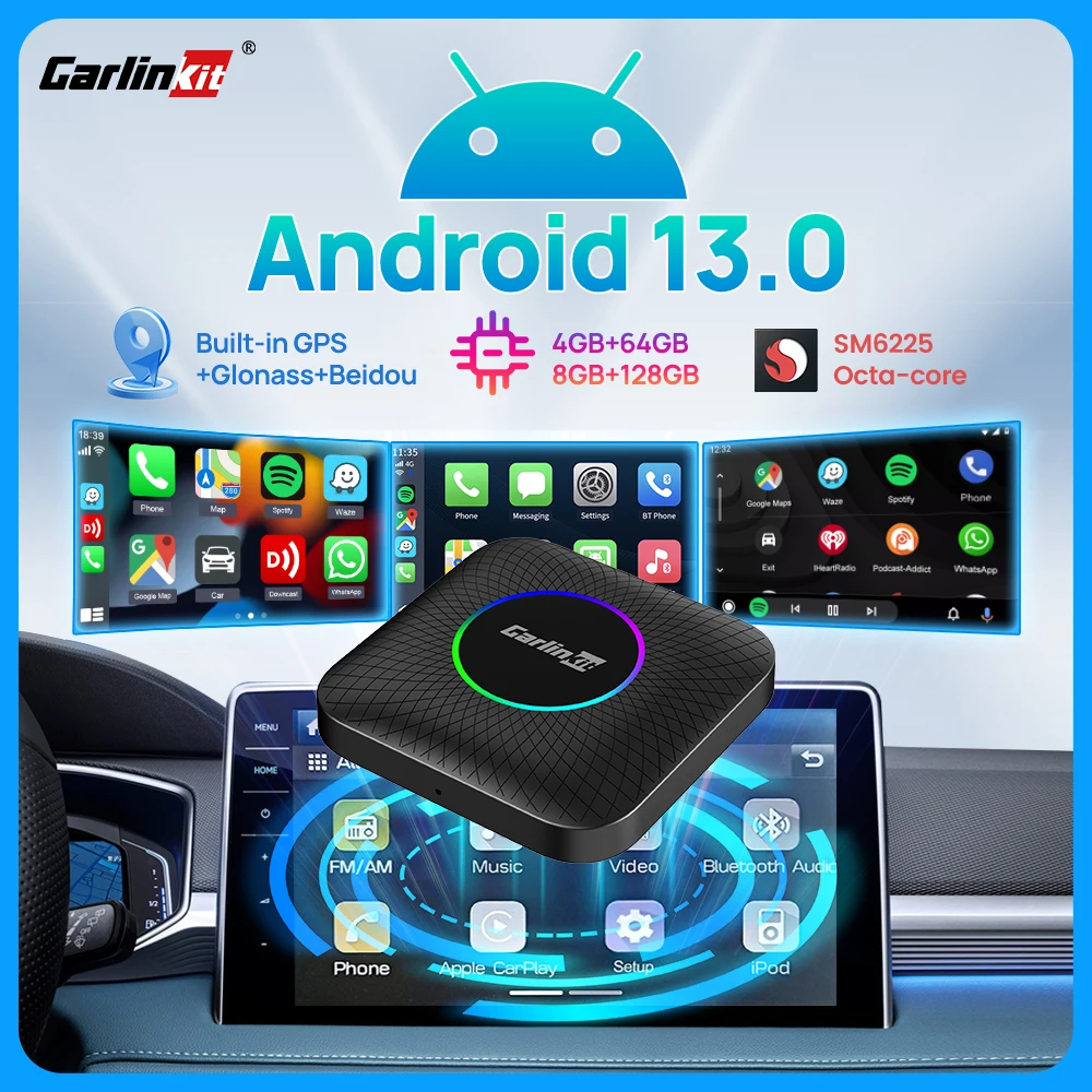 8+128GB Carlinkit Android 13.0 Carplay Ai Box Wireless Android Auto & Carplay QCM6225 Support Youtube Voor Oem Auto Radio