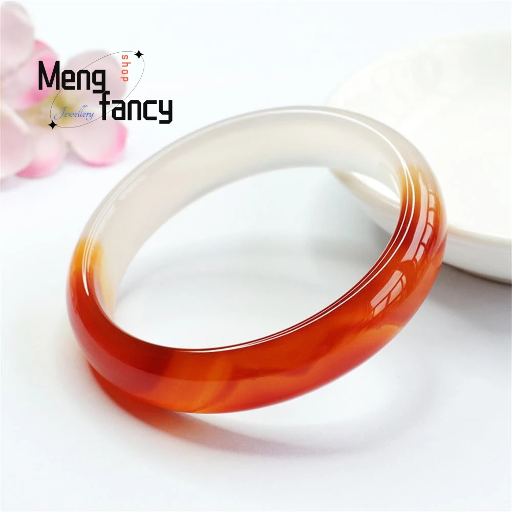 Natural Red Agate Lychee Jelly Half Wall River and Mountain Tinker Bell Bangle High-grade Exquisite Luxury Quality Fine Jewelry