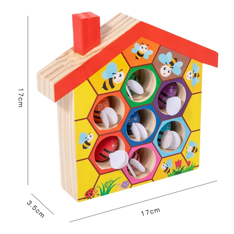 Wooden Toys Color Cognition Clip Beads Matching Clamp Bee House Trap Game Early Educational Toys Gift For Children