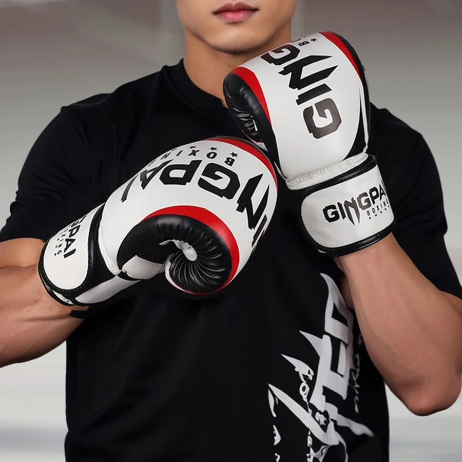 Rękawice bokserskie GINGPAI dla mężczyzn, kobiet i dzieci, skórzane rękawice bokserskie do worka treningowego, kickboxingu, rękawice do walki Muay Thai