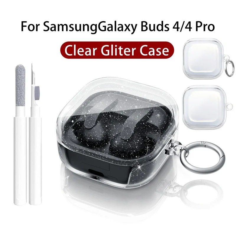 Silicone Glitter Case For Samsung Galaxy Buds 4 Pro/Buds 4（2026）with keychain&Cleaner Kit Cute Clear Case For Buzz 4 Buds 4 Pro