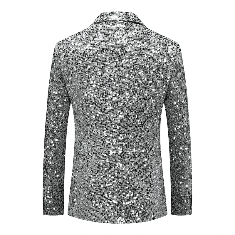 2024 Spring New Suit Jacket Men's, Single-breasted V-neck Slim Dress Coat,Wedding Party Outerwear Silver Sequins Terno Masculino