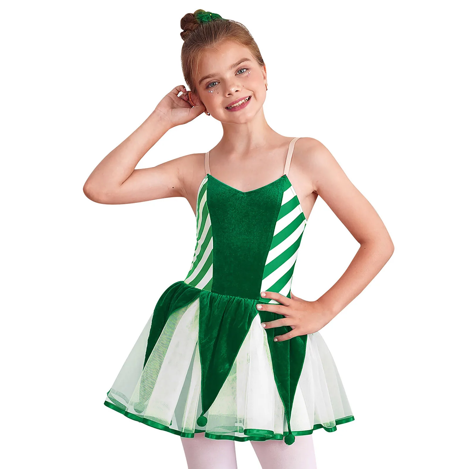 Girls Christmas Dance Dress Ballerina Ballet Tutu Sleeveless Striped Gymnastic Leotard Dresses Halloween Party Cosplay Costume