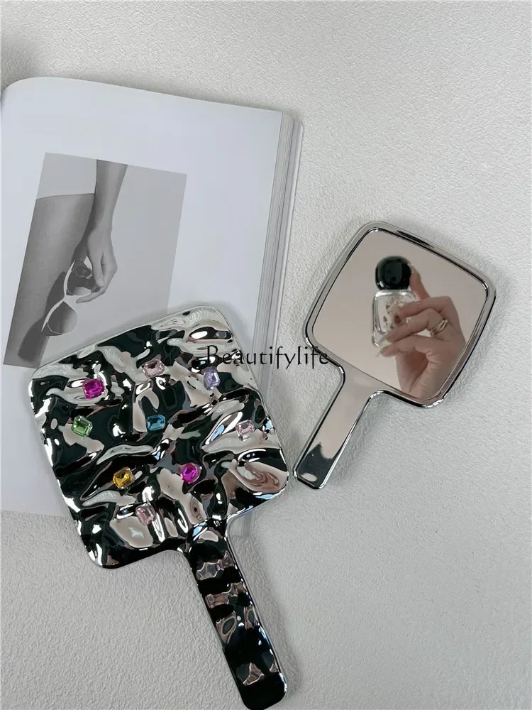 

Handheld makeup mirror, high-end sense portable beauty salon retro hand mirror