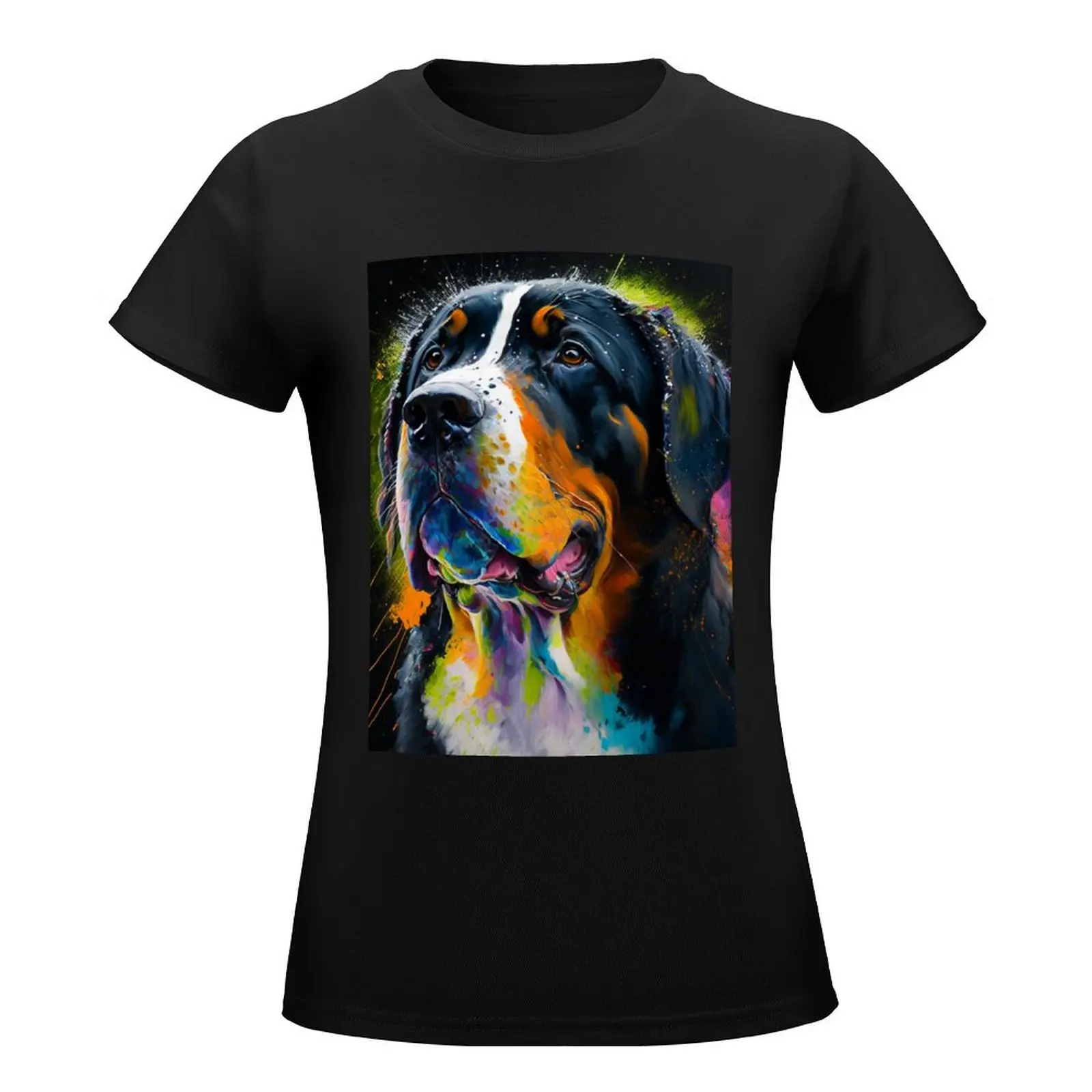 Greater Swiss Mountain Dog Synesthetic Splash Painting Art T-Shirt anime clothes Short sleeve tee T-shirt Women