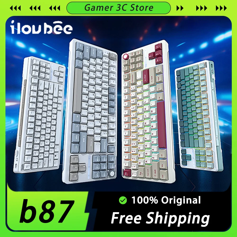 

iLovbee b87 Mechanical Keyboard Multifunctional Knob Three Mode RGB Hot Swap Gaming Keyboard Gasket PBT Pc Gamer Win Office Gift