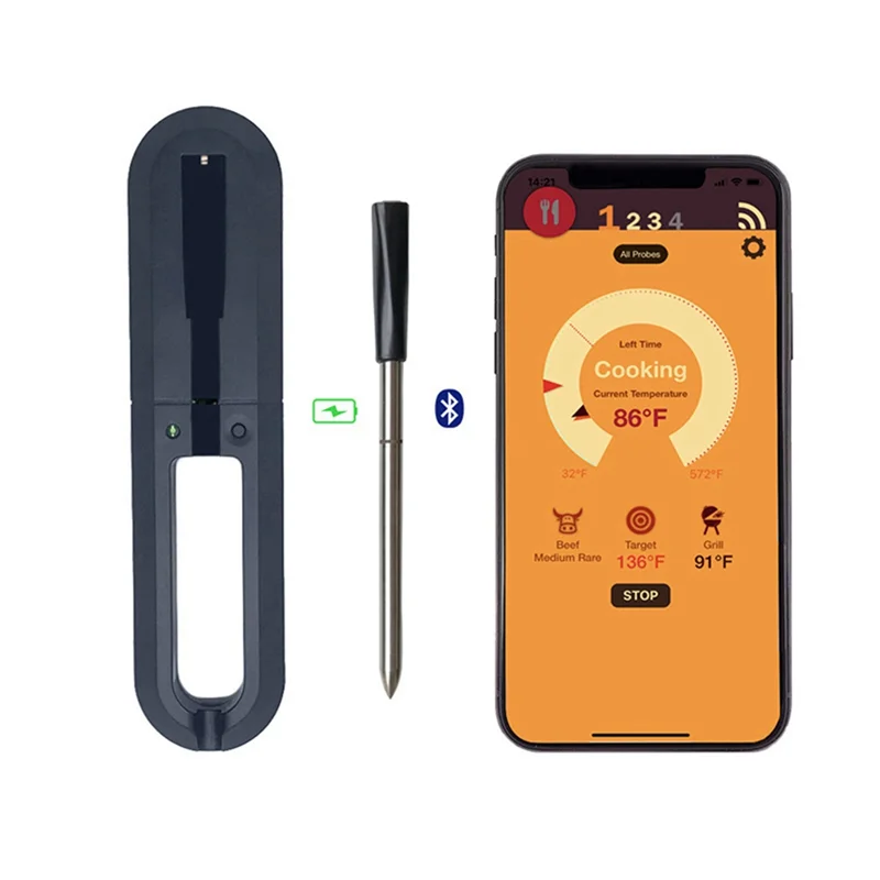 

-A32M умный термометр для духовки, Bluetooth-совместимый контроль температуры, черный, нержавеющая сталь + пластик для плиты-гриля Sous Vide Sm