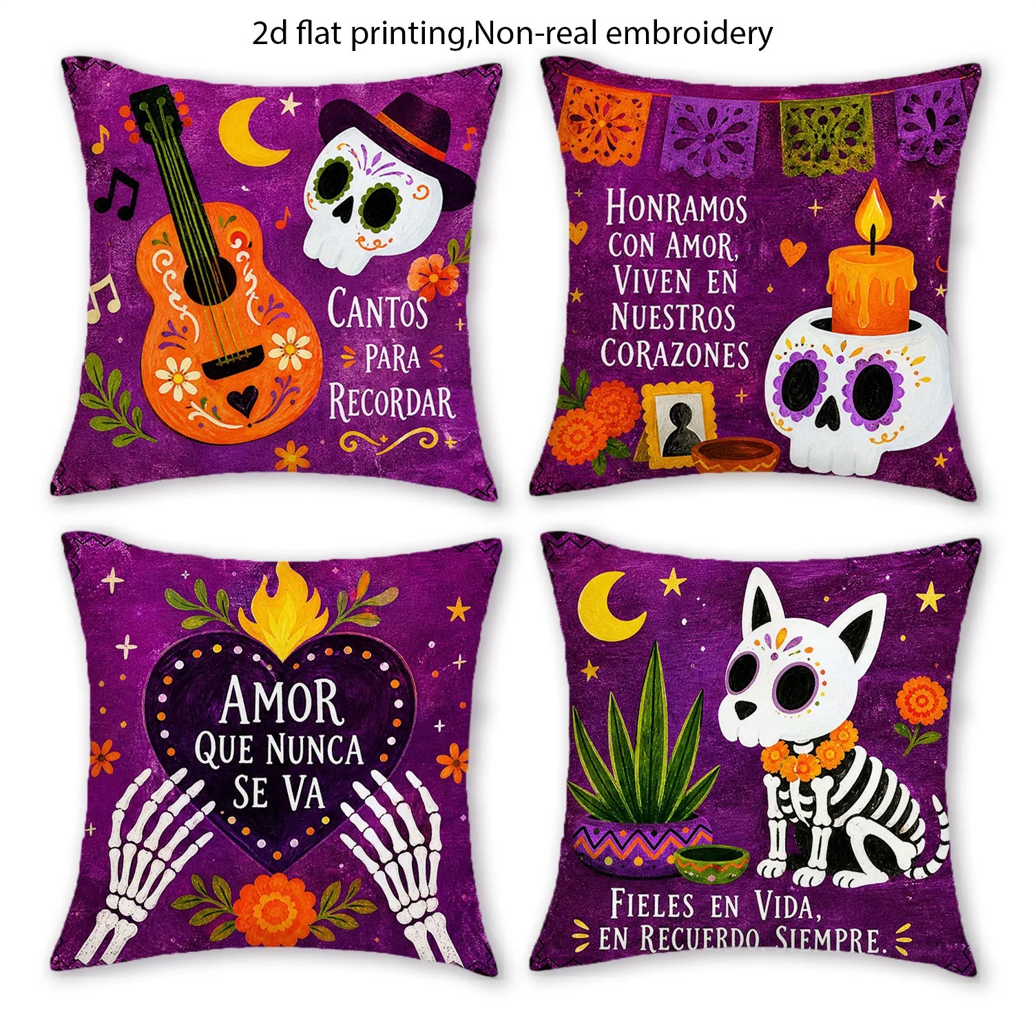 4PC Pillowcase Day of the Dead Pillowcase Candy Skull Pattern Cushion Cover Halloween Home Decor Pillowcase