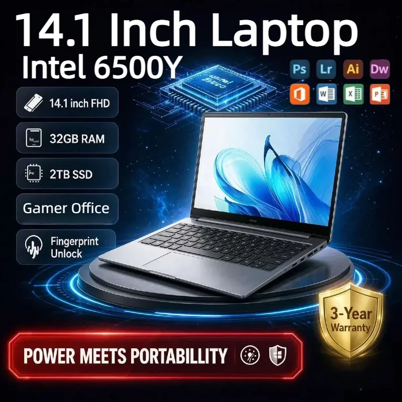 Laptop 2026 14.1 Pollici 6500Y 2C4T 3.4GHz 32GB RAM 2TB SSD 1920x1080 FHD PC per Ufficio e Studenti Ultra Leggero Veloce Affidabile
