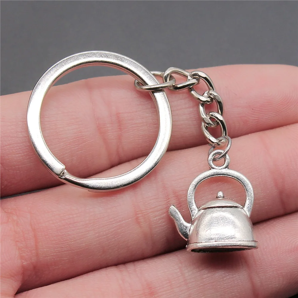 Men Keychain DIY Metal Holder Chain Vintage 2 Colors 20x17x10mm Kettle Pendant Keychain Dropshipping