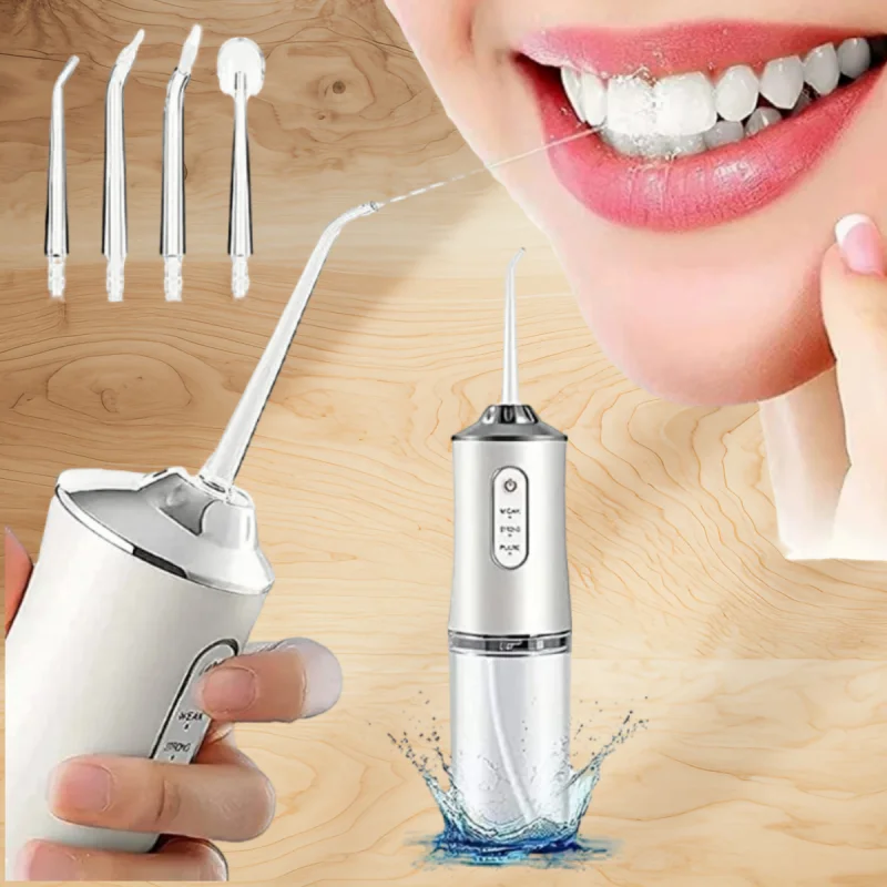 

Новинка 2023 года, электрические водоструйные ирригаторы для полости рта, портативная стоматологическая кровать, разбрызгиватель, струйная зубочистка, стиральная машина для рта, 4 сопла, 200 мл, хит продаж