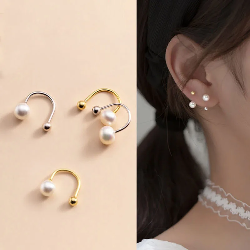 Edelstahl Perle Kleine Hoop Ohrringe Mit Englischem Verschluss Hoops Arc Screw Perle Ohrring für