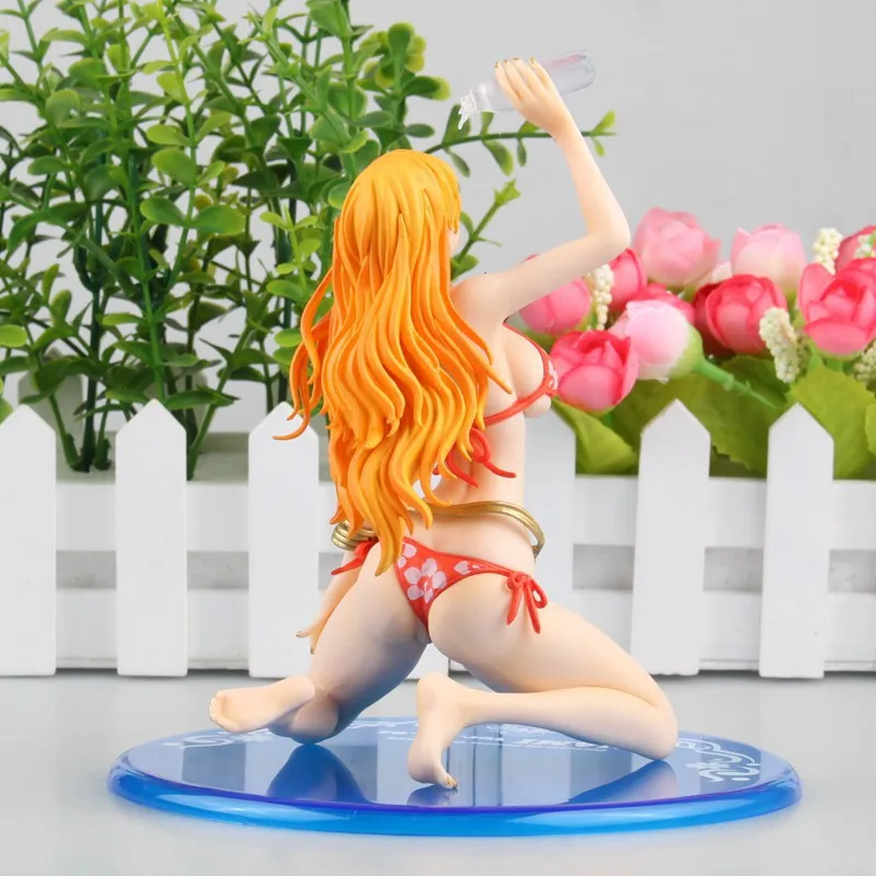 One Piece Anime Figure para Crianças, Menina Bonita, Maiô, Nami Ajoelhado, Água Potável, Modelo Anime, Figurinhas de Ornamento, Brinquedos Presentes