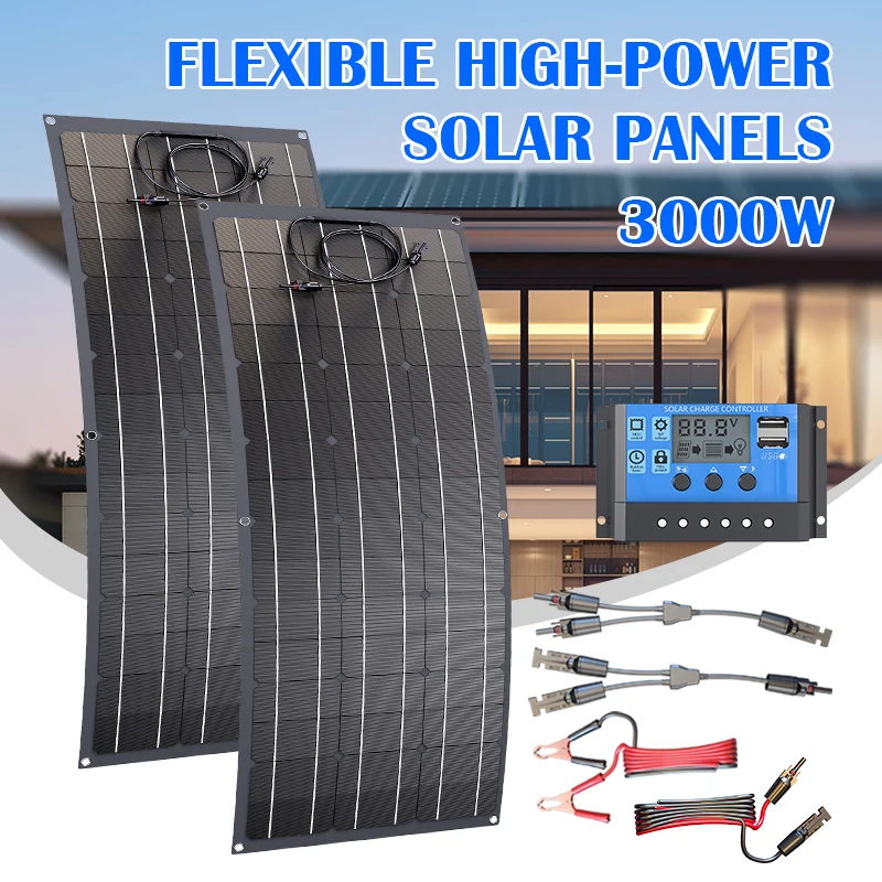 3000W Flexible Solar Panel Kit With Charge Controller Complete Solar Power System For RV Boat Outdoor Off-Grid Energy Generation
