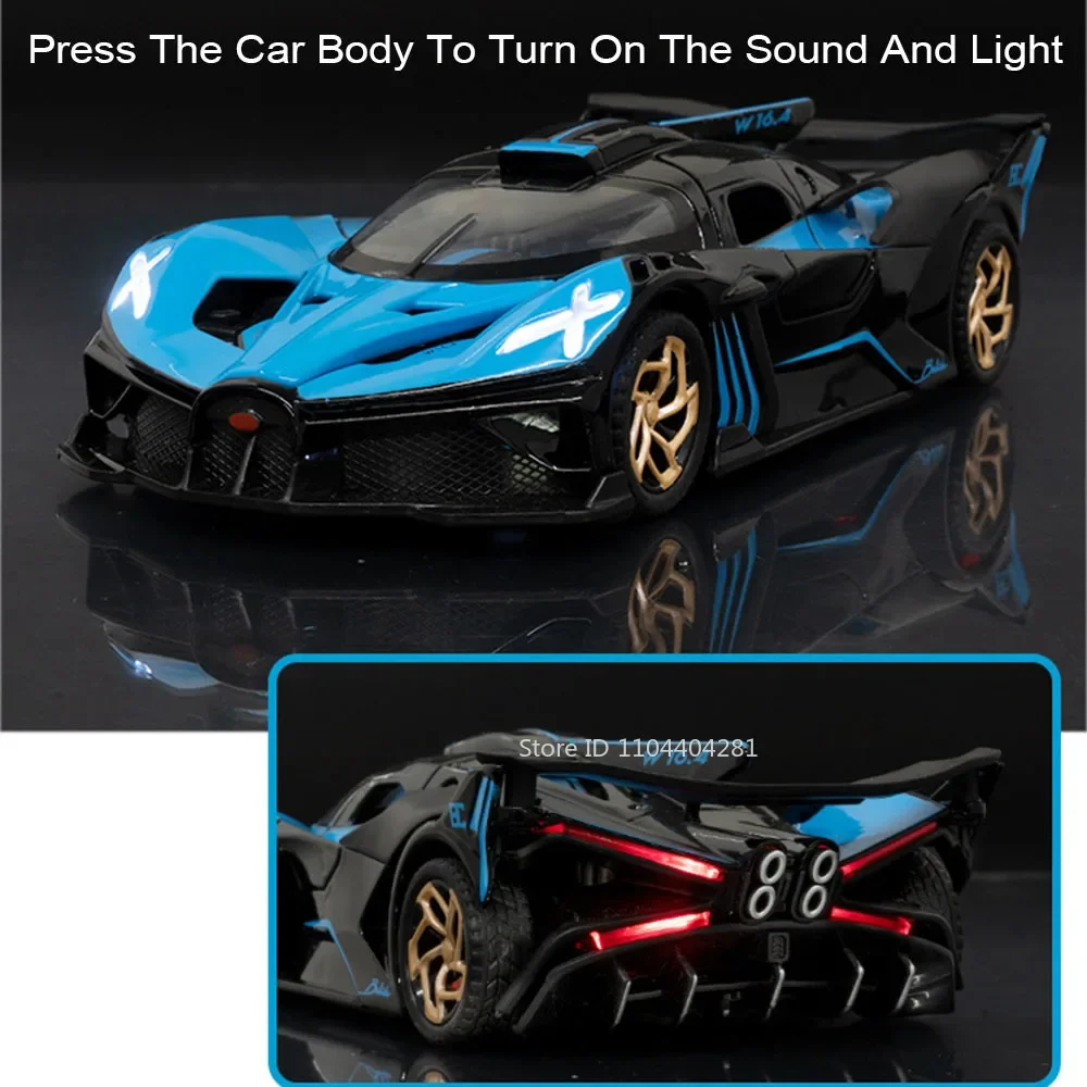 1:32 Bolide Divo Modello Giocattoli in miniatura Diecast Super Sport con luce sonora Tirare indietro Porte aperte Veicolo in metallo Regalo di festa per bambini