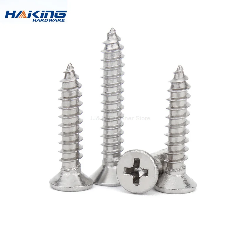 Stainless Steel Countersunk Flat Head Phillips Screws M1.4 M1.7 M2 M2.6 M3 M3.5 M4 M5 M6 Cross Self Tapping Screw for Wood Wall