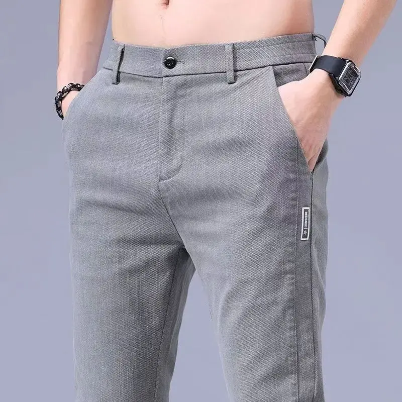 جديد 2025 الصيف رقيقة جديدة سراويل تقليدية الرجال سليم مستقيم جديد مطاطا الأعمال تمتد العمل التكتيكي طويل بنطال رياضي رجل